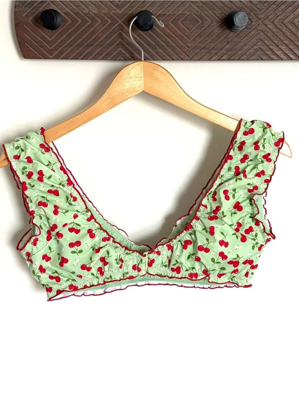 PINK by Frankie’s Bikinis Hudson Set Cherry Hearts Green Cheeky Ruffle Large